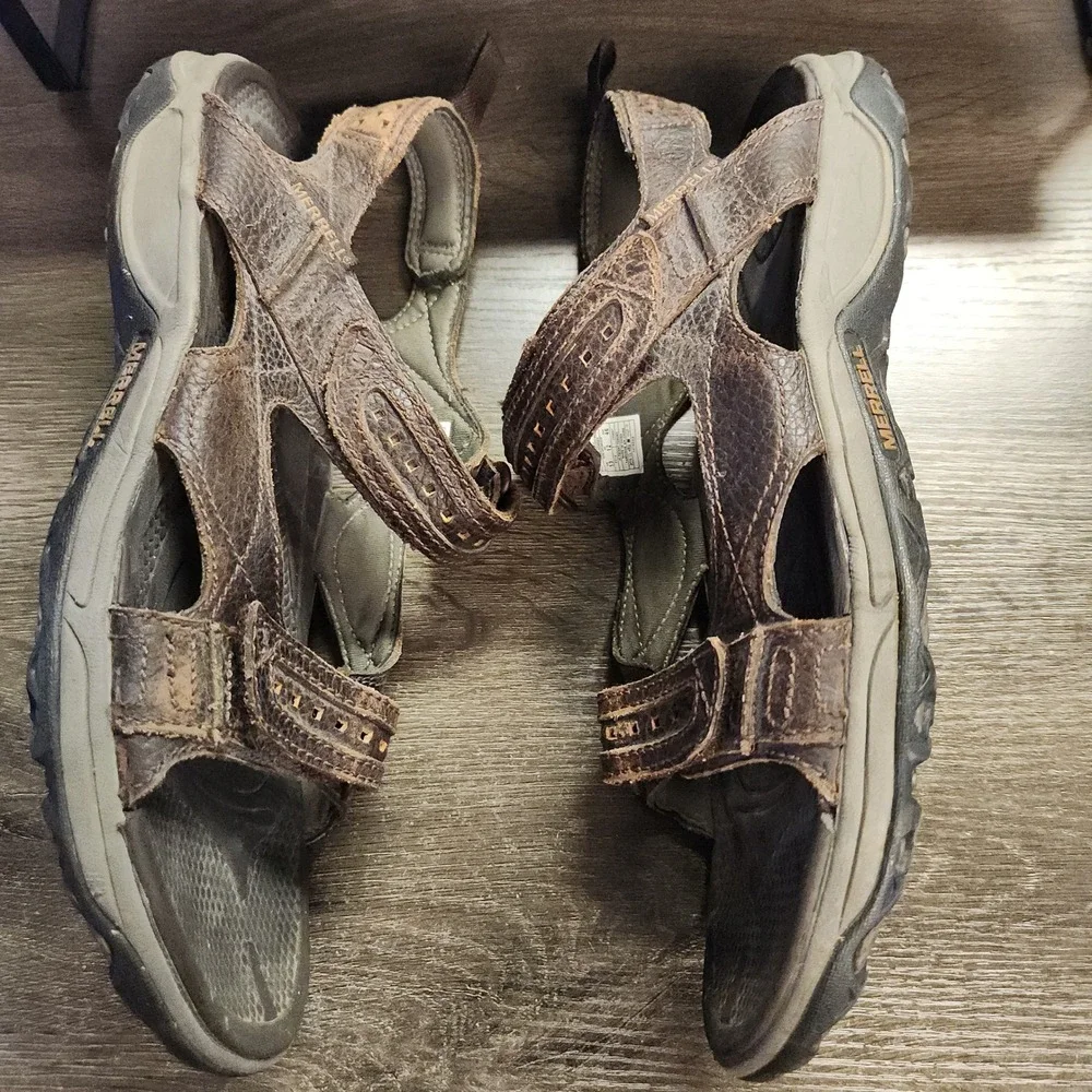Merrell Men's Leather Dark Brown Sandals Size 13 Hiking Walking Outdoor Gorpcore